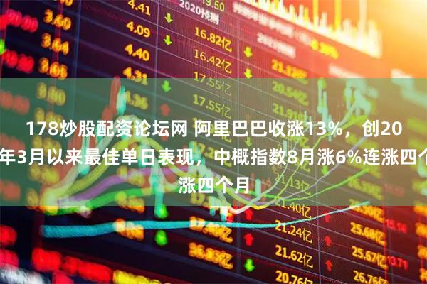 178炒股配资论坛网 阿里巴巴收涨13%，创2023年3月以来最佳单日表现，中概指数8月涨6%连涨四个月